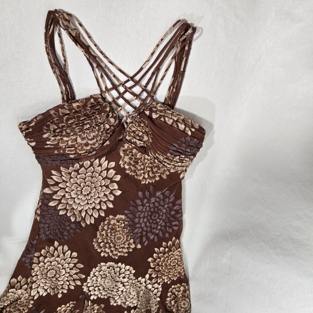 Vintage S.L.Fashions Y2K Steampunk Whimsigoth BROWN Babydoll Midi Dress Size 12. - Picture 10 of 17
